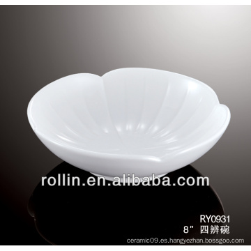 2014 nuevo diseño elegante 8 "cuatro pétalo cuenco poco profundo, forma de flor tazón de cerámica